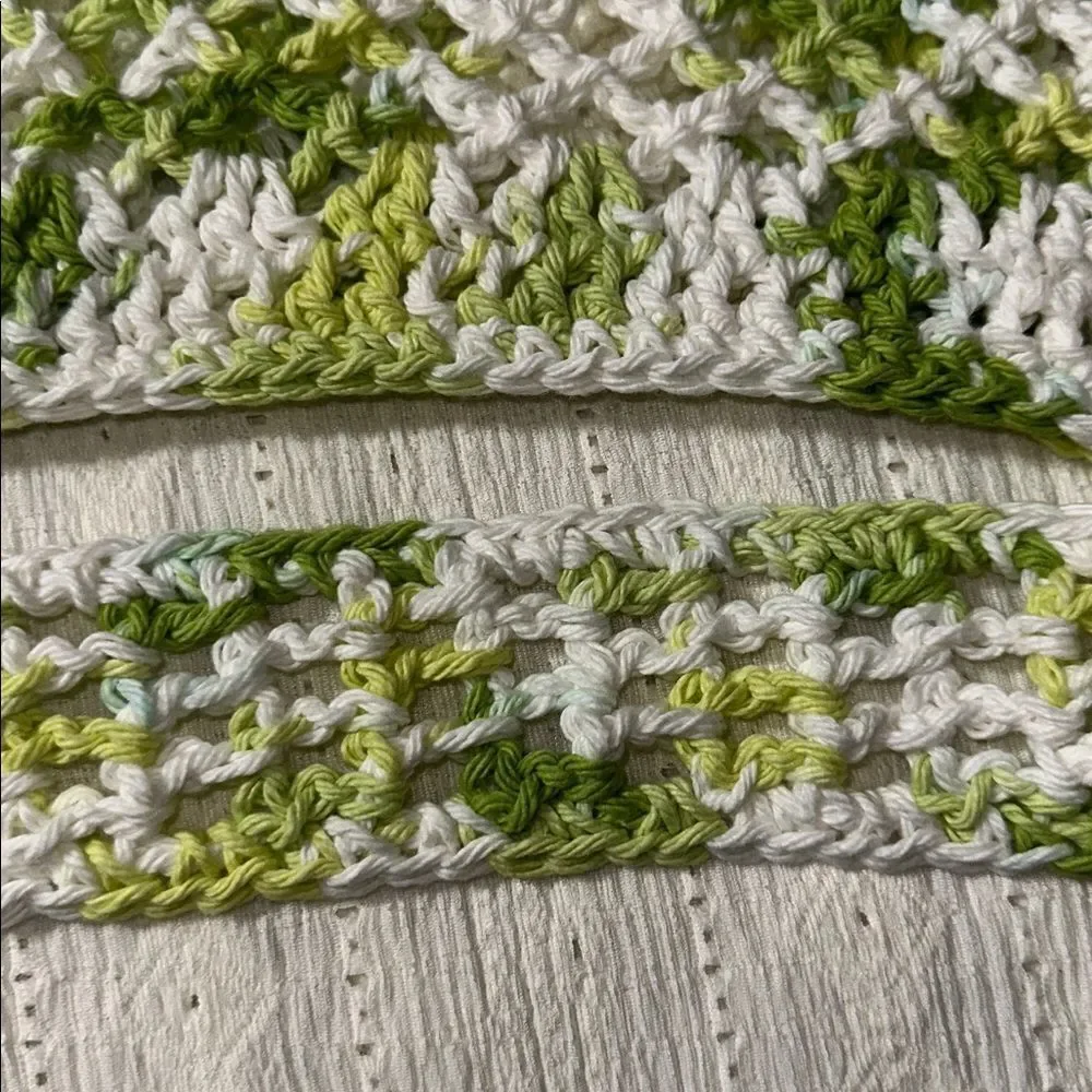Handmade Crochet White Shaded of Green Small Fishnet Market Tote